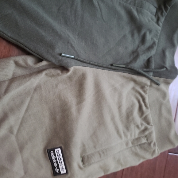 NWOT Olive Green Colorblock 3 stripes fitted Adidas Joggers - Picture 3 of 5